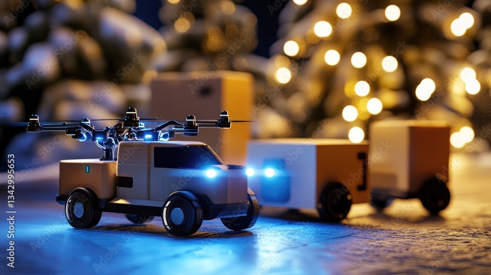 Poster a drone-based delivery transportation network visualized with futuristic ai-driven logistics, packag