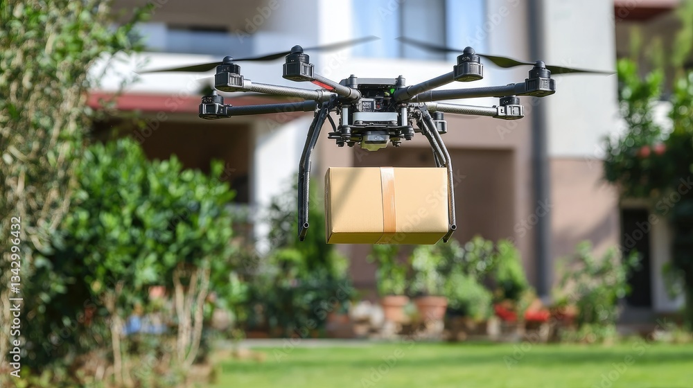 Poster a drone using ai object detection to safely drop off a package in a designated area.