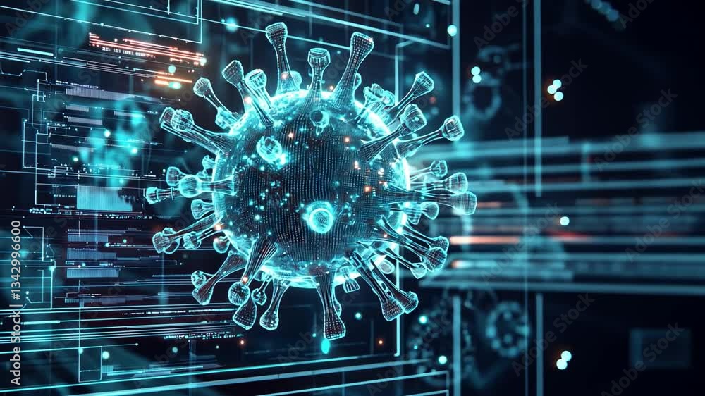 Aufkleber digital virus: a captivating digital representation of a virus, showcasing its intricate structure w