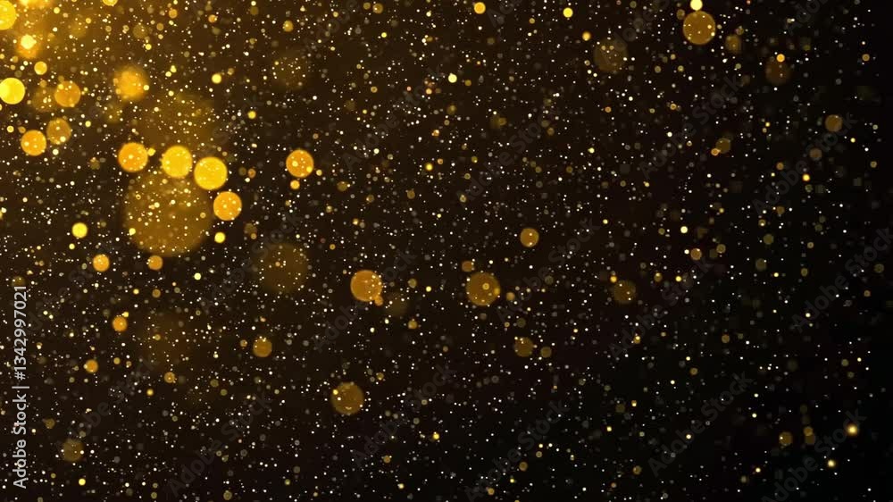 Poster a shimmering cascade of golden particles scattered across a dark and mysterious backdrop of space du