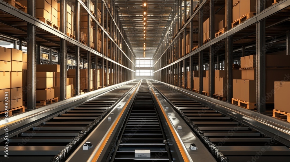 Poster a fully automated e-commerce fulfillment center with ai-driven logistics, robotic sorting, and predi