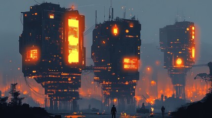 Obraz premium A glowing energy grid connecting futuristic buildings 