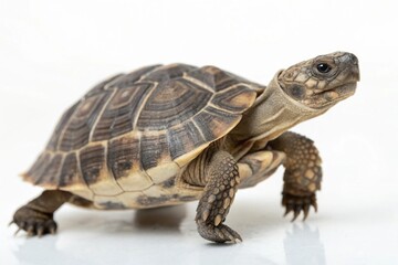 Obraz premium A small turtle is standing on a white background