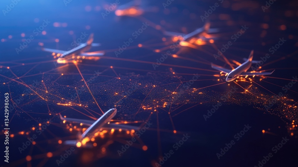 Poster a futuristic ai-driven flight path optimization system displaying seamless air transportation routes