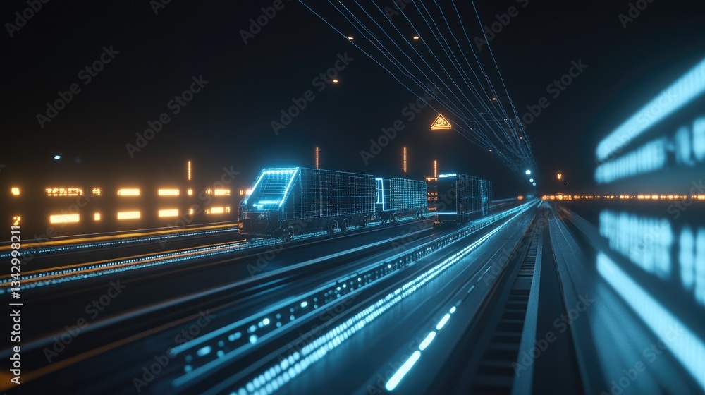 Aufkleber a futuristic ai-powered logistics command center overseeing a network of automated freight carriers.