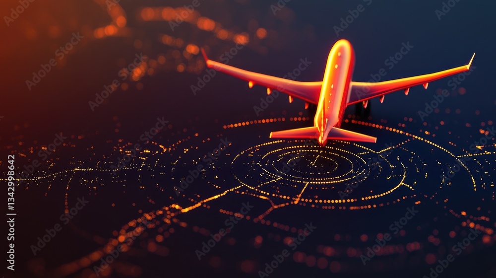 Poster a futuristic air traffic control interface with gps-powered flight path optimization and real-time a