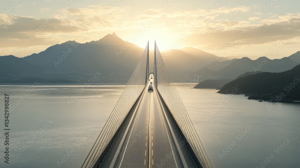 Poster a futuristic bridge with iov-driven toll collection and ai-powered traffic management.