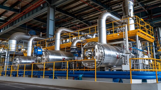 Extensive industrial zone featuring numerous pipes and valves for efficient district heating systems