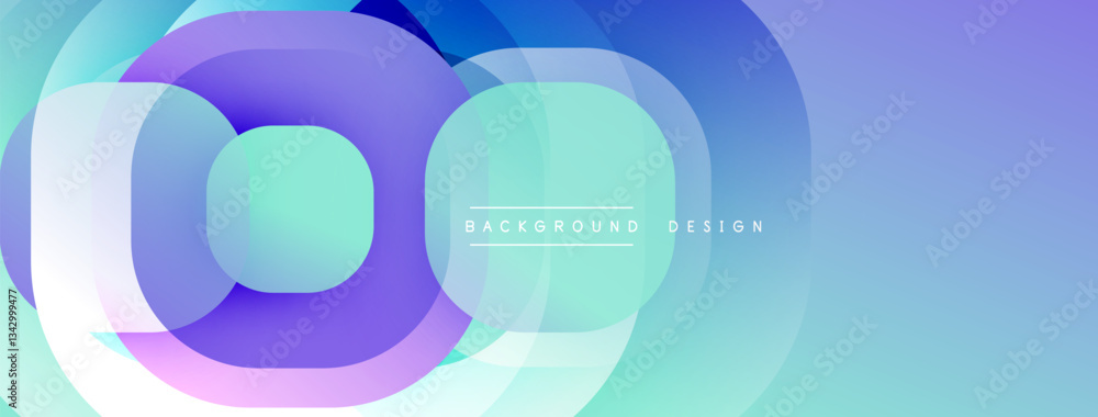 Poster Circular abstract design with overlapping translucent circles and round shapes, blending gradients and smooth curves, creating depth, contrast, and a dynamic visual effect