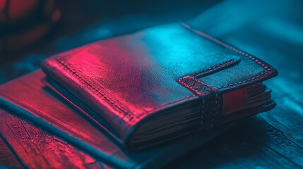 Classic Brown Wallet with Vintage Stitching on Elegant Books Image