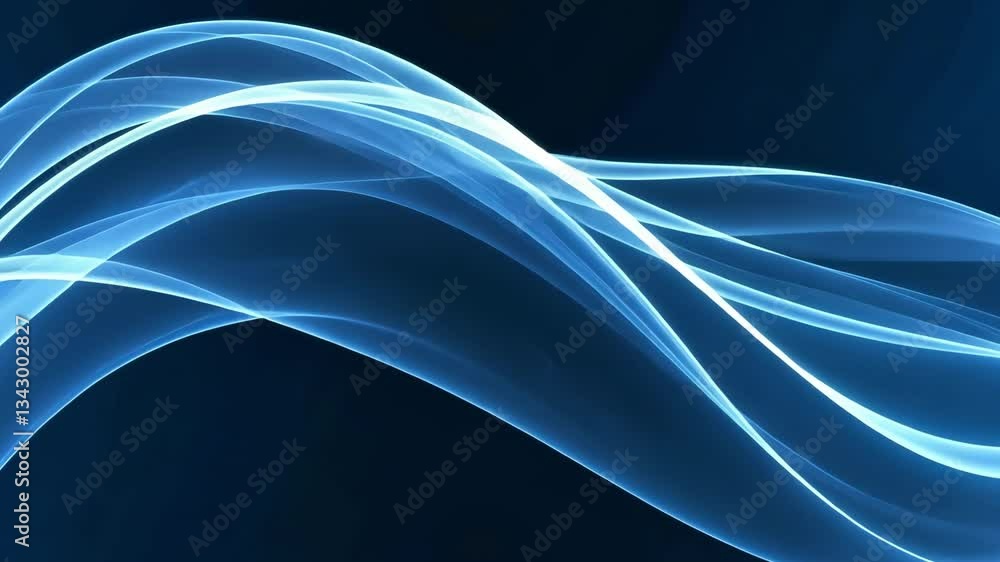 Poster abstract blue background with glowing lines creating a wave pattern on dark blue surface art design