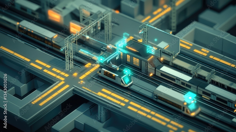 Aufkleber a futuristic railway system integrating high-speed trains with ai-powered automated traffic control.