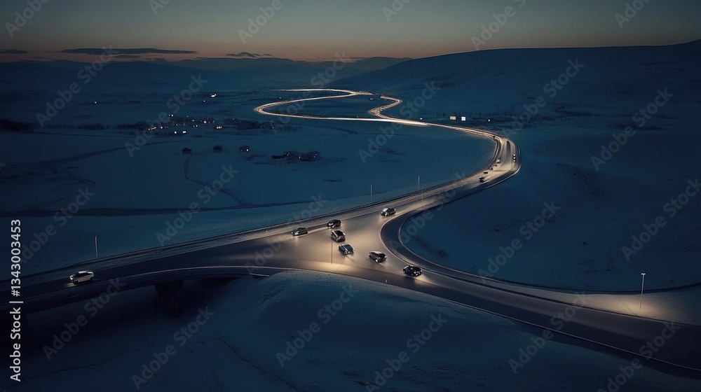 Aufkleber a futuristic road network showcasing iov-powered communication between autonomous and human-driven c