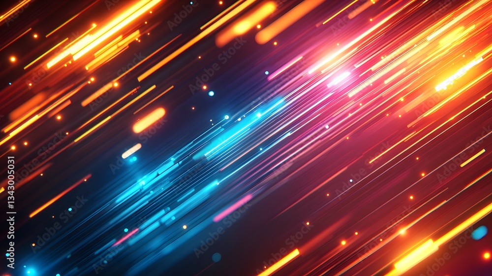 Poster dynamic glowing lines of light are moving across a dark space