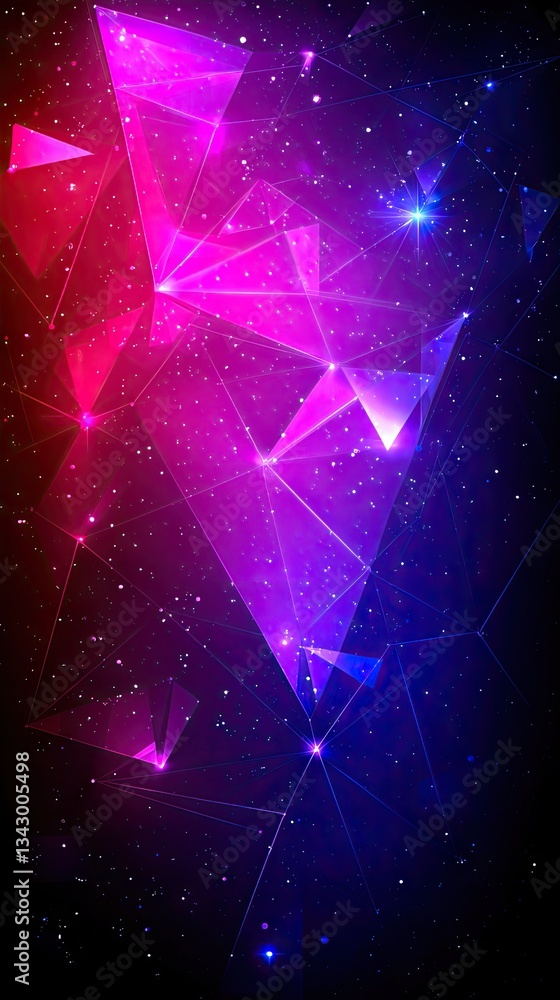 Wall mural abstract geometric network of interconnected triangles in purple and red space for graphic design