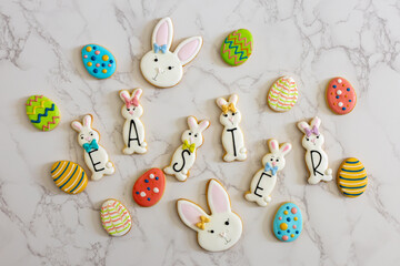 Easter bunny and egg cookies decorated