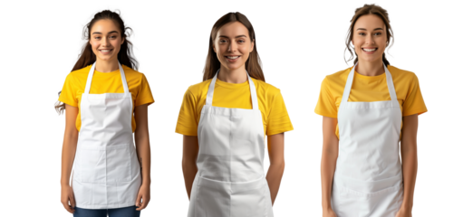 Woman Wearing an Apron and a yellow T-Shirt Mockup Transparent Background