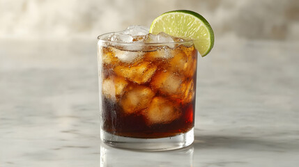 Delicious Dark Rum And Cola Cocktail With Lime