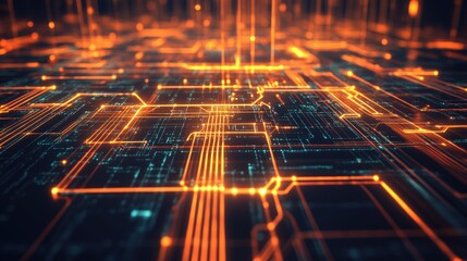 Fototapeta premium A high-tech digital business logo with an abstract PC icon and glowing network lines.