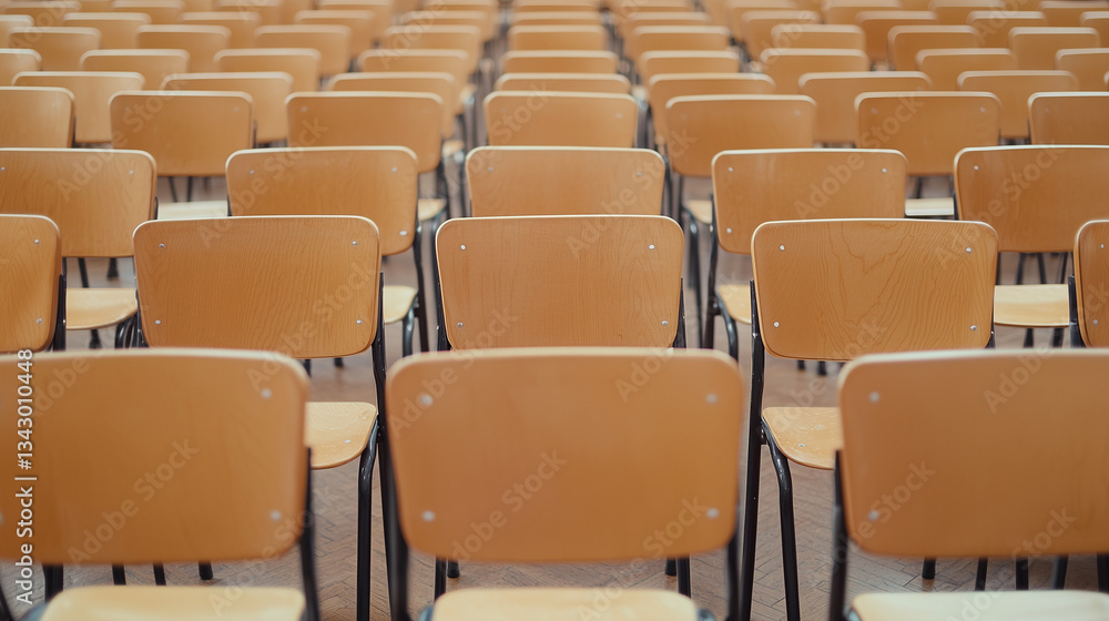 Poster empty classroom chairs: rows of empty chairs arranged neatly in a classroom, awaiting the arrival of