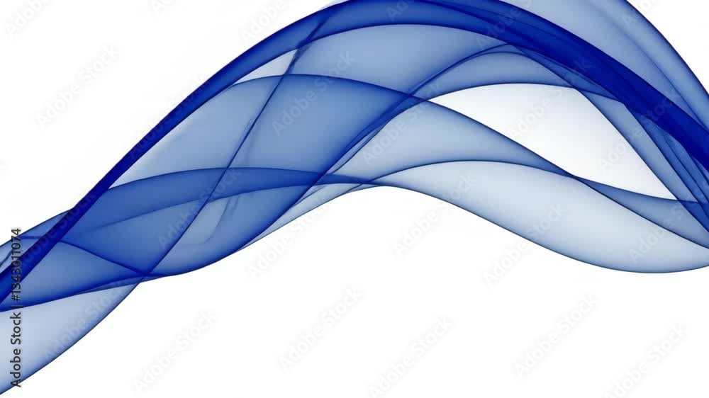 Poster abstract image of flowing blue waves against a white background creating a dynamic composition
