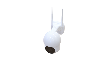 Modern security wifi CCTV camera with infrared night vision, isolated on a white transparent, symbolizing surveillance and safety