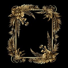 Photo of Golden Frame with Floral Decorations on Black Background