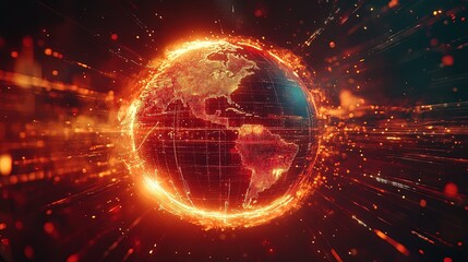Obraz premium A digital globe surrounded by glowing data streams, representing global connectivity 