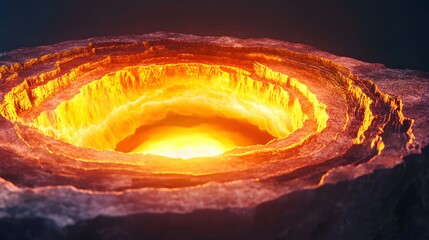 Cross-section of Earth's layers with glowing anomalies, revealing abstract geological dynamics