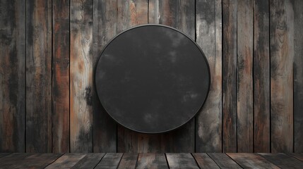 large blank dark gray chalkboard sign, affixed to a weathered, dark brown vertical wood plank wall with visible wood grain and slightly varying tones