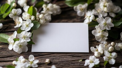 A blank white card, a canvas for heartfelt greetings, awaited its floral embellishment, adorned by delicate white flowers that whispered tales of spring and love.