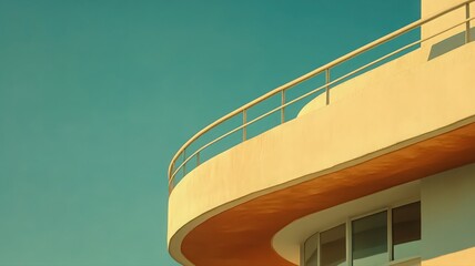 Obraz premium Curved Beige Balcony Against Teal Sky