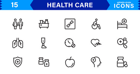 Modern Health Care Icon Pack. Clean and Minimal Medical Vector Illustrations Symbols for Design Projects