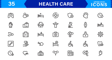 Modern Health Care Icon Pack. Clean and Minimal Medical Vector Illustrations Symbols for Design Projects