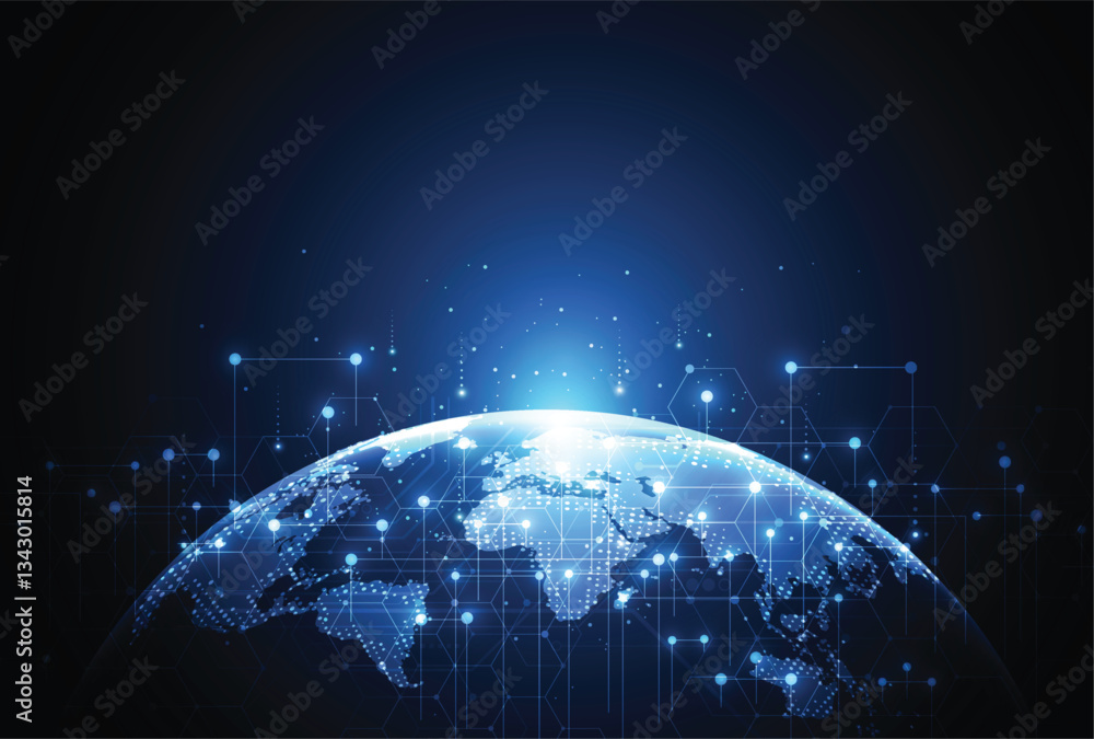 Poster abstract global network connection on technology background. world map point and line composition co