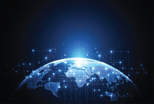 Abstract global network connection on technology background. World map point and line composition concept of global business