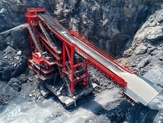 Mining Conveyor Belts Transfer Rock, Quarry Background
