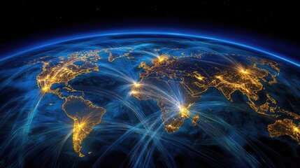 A real-time AI-powered global air transportation map displaying smart flight routes and efficiency metrics.
