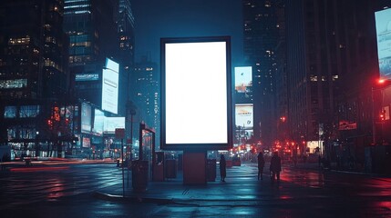 A large billboard is lit up in the middle of a city street