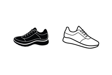 Running Shoes Icons Black, Outline, Footwear, Sneakers, Athletic