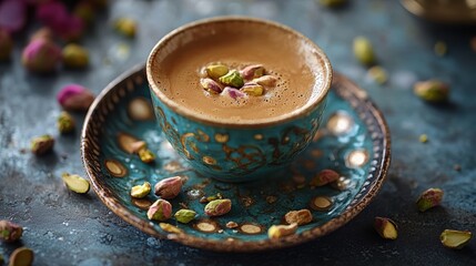 A symphony of flavors, caramel sherbet is creamy sweetness met the nutty crunch of pistachios and the robust aroma of Turkish coffee, a perfect blend of textures and tastes.