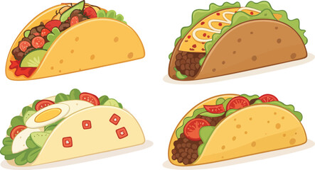 Taco Illustration vector design, Taco Logo and icon design, Set of Taco vector design
