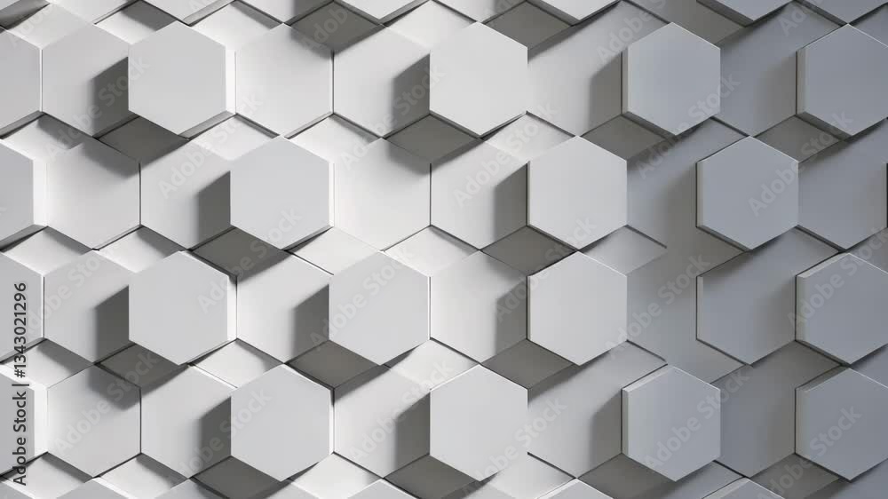 Poster a striking arrangement of white hexagonal tiles creating a modern geometric pattern design look