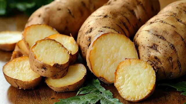 Close-up of Sliced and Whole J?cama Tubers