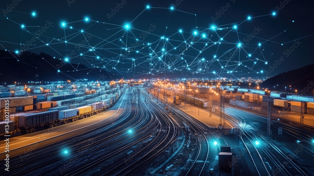 Poster a smart railway station using ai-driven scheduling to optimize automated freight transportation.