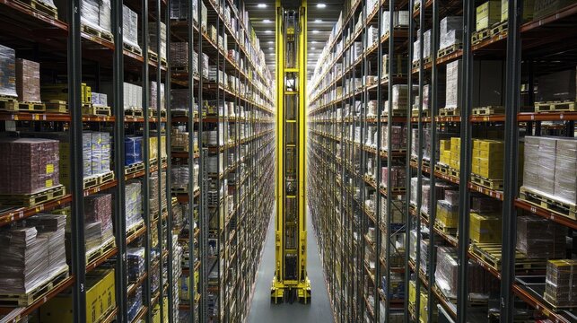A smart warehouse with automated forklifts and robotic cargo handling systems streamlining freight logistics.