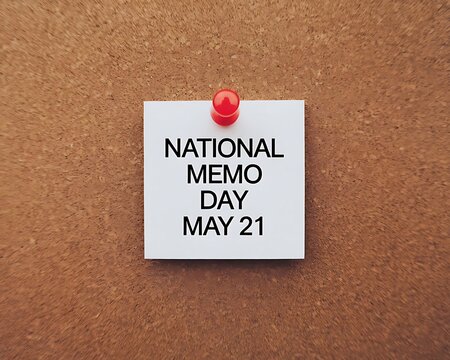 National Memo Day May 21 Reminder Note on Corkboard for Office Decor and Event Graphics
