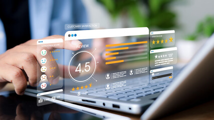Customer review satisfaction feedback survey concept. Customer can evaluate quality of service...
