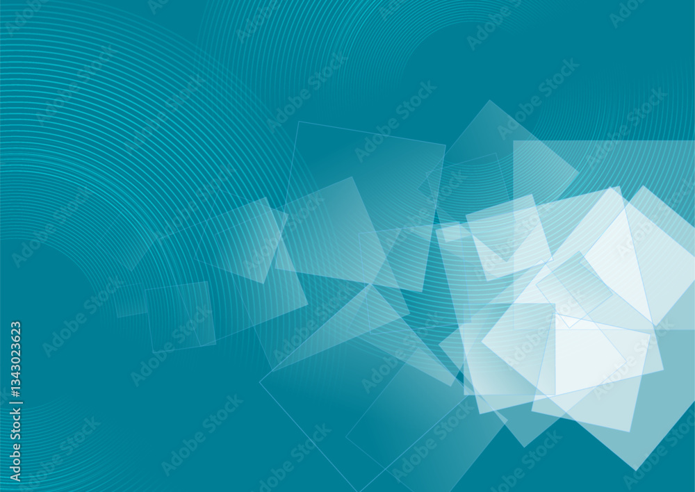 Poster geometric white squares and linear lines on the blue background. vector design