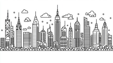 Fototapeta premium Outline city skyline, day, urban, simple, illustration, background